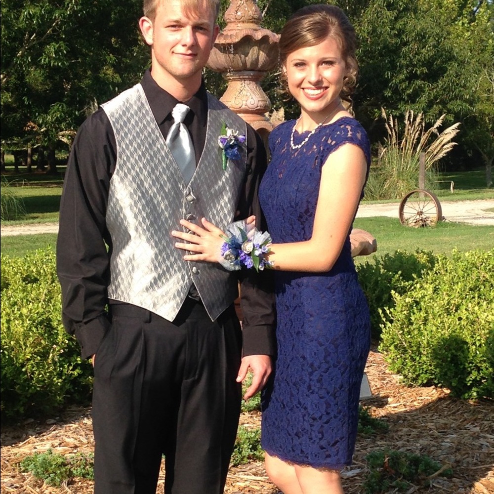 Navy lace dress worn twice